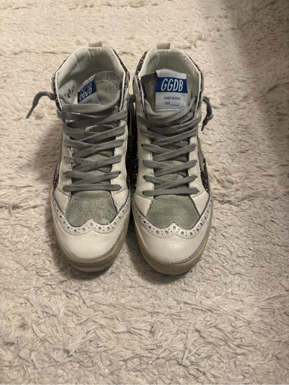 Golden Goose Kids White, Gray & Black High-Top Sneakers with Glitter Side
